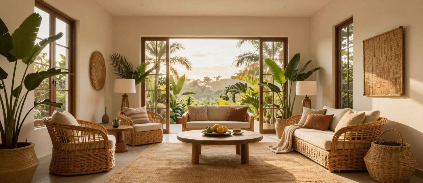 Rattan interior styled with handwoven furniture